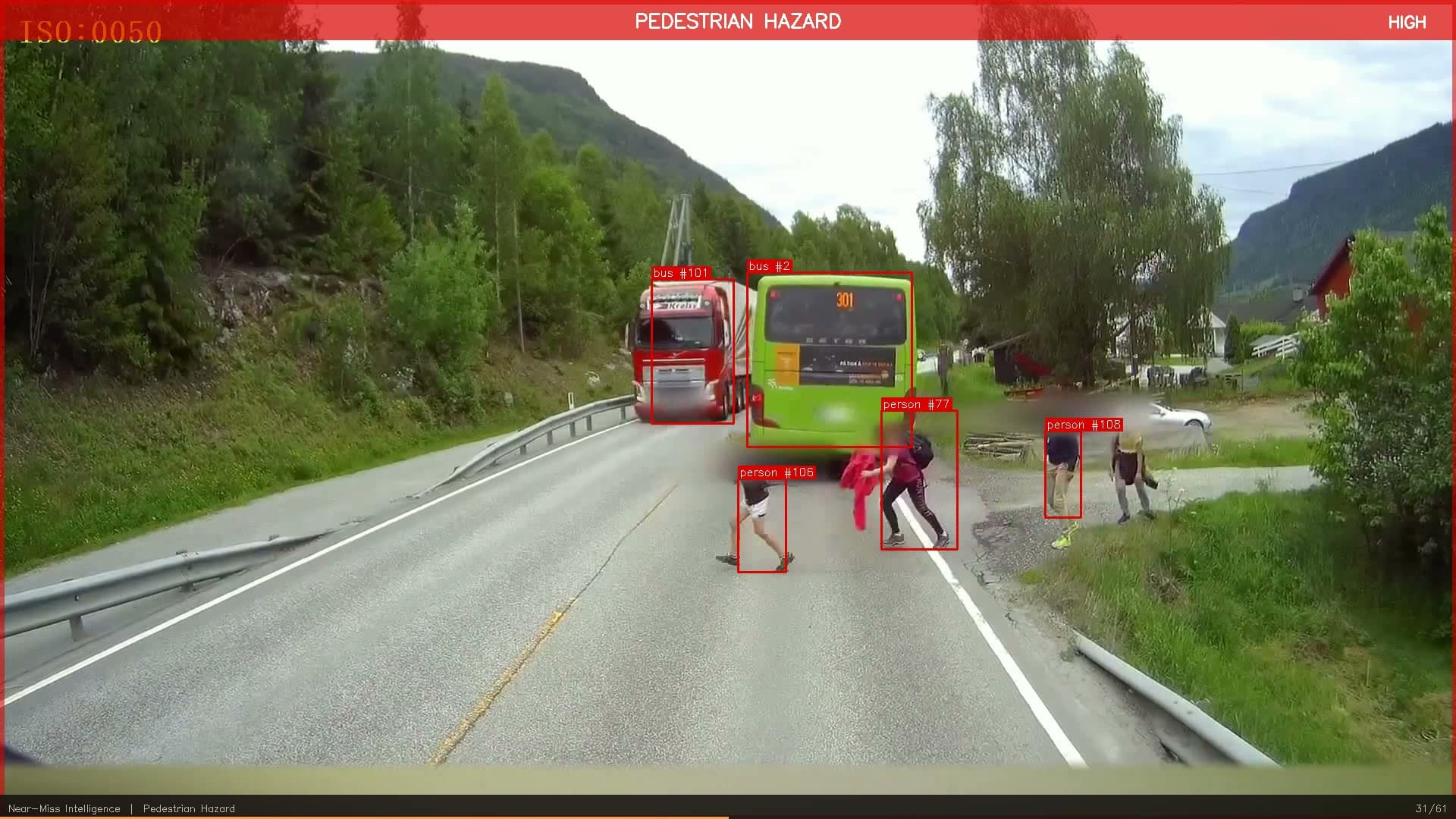 Pedestrian hazard incident with bounding boxes