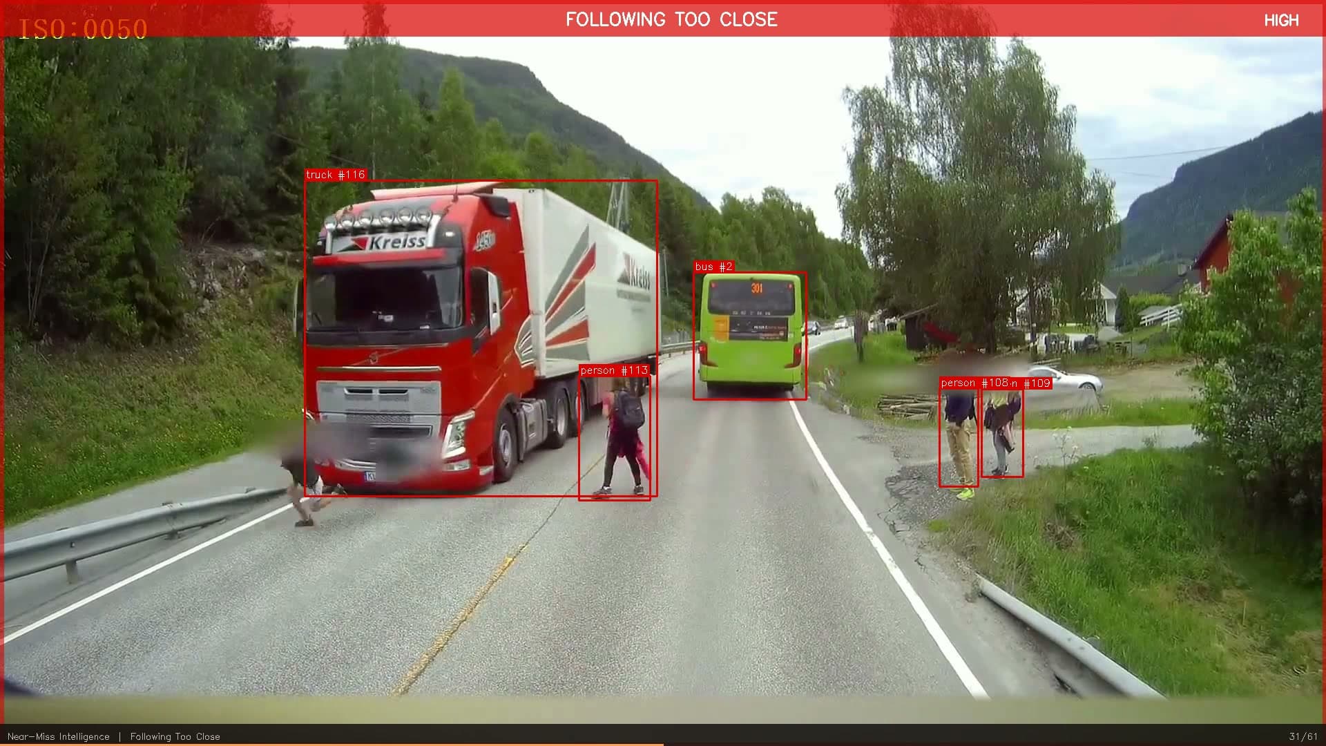 Detectly AI detecting a following-too-close incident